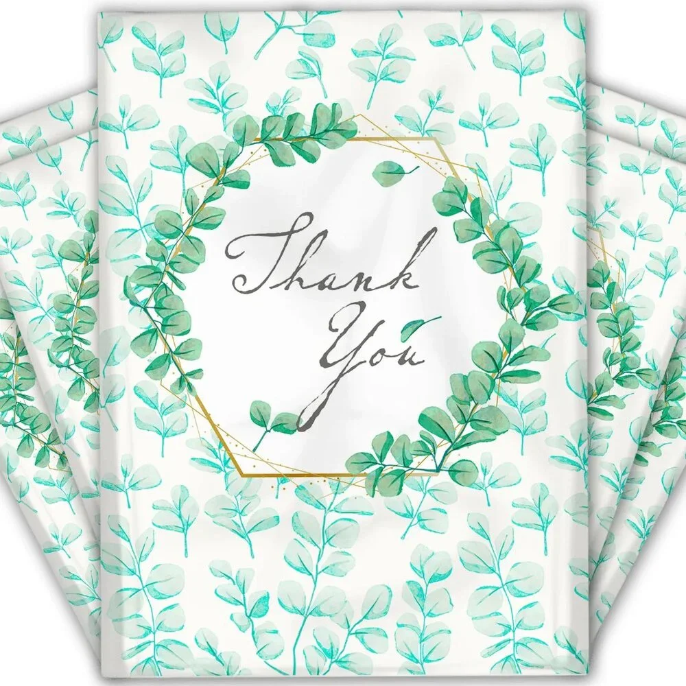 20ct Medium 10 x 13 Eucalyptus "Thank you" Poly Mailers - Picture 3 of 3